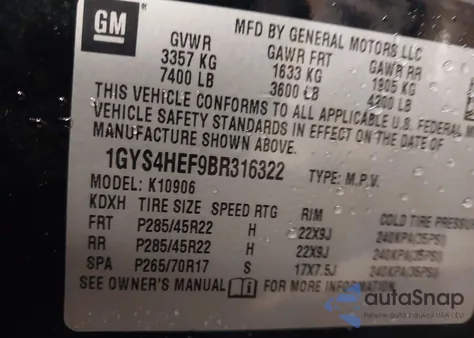 2011 Cadillac Escalade Esv Luxury z USA, uszkodzony, nr VIN 1GYS4HEF9BR316322